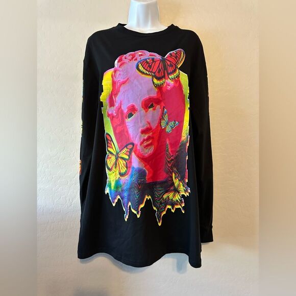 Current Mood Tops - Dolls kill Current‎ mood ACID CANVAS LONG SLEEVE TEE butterfly size Large